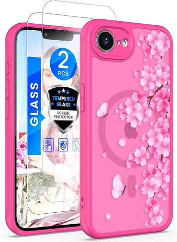 Yucenx for iPhone 16e /17eFloral Phone Case with 2X Screen Protector, Military Grade Magnetic Translucent Matte Girls Women Flower Pattern Protective Cover for iPhone 16E/17E (Blue) in Saudi Arabia