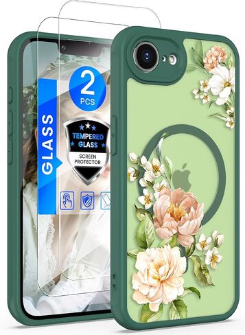 Yucenx for iPhone 16e /17eFloral Phone Case with 2X Screen Protector, Military Grade Magnetic Translucent Matte Girls Women Flower Pattern Protective Cover for iPhone 16E/17E (Blue) in Saudi Arabia