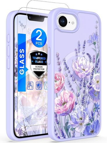 Yucenx for iPhone 16e /17eFloral Phone Case with 2X Screen Protector, Military Grade Magnetic Translucent Matte Girls Women Flower Pattern Protective Cover for iPhone 16E/17E (Blue) in Saudi Arabia