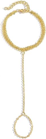 INENIMARTJ Gold Hand Chain Bracelet for Women Hand Harness Chain Gold Bracelets Golden Chains Finger Ring Bracelet Crystal Pearl Butterfly Slave Chains Hand Ring Bracelets for Women in Saudi Arabia