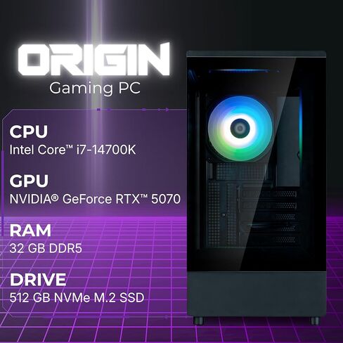 كمبيوتر مكتبي للألعاب Origin، AMD Ryzen 7 8700F 4.1 جيجا هرتز (تعزيز يصل إلى 5.0 جيجا هرتز)، GeForce RTX 5070 12 جيجا GDDR7، 2 تيرابايت NVMe SSD، 32 جيجا بايت DDR5 RAM، P10 Panoramic Case، 5 × ARGB Fans، WiFi 6E، Windows 11 in Kuwait