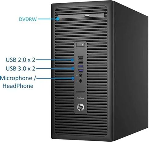 أجهزة الكمبيوتر المكتبية HP ProDesk 600 G2 Mini Tower، Core i5-6500 3.2 جيجا هرتز، حتى 3.6 جيجا هرتز، ذاكرة الوصول العشوائي 8 جيجا، 256 جيجا SSD، WiFi، BT، VGA، منفذ العرض، Windows 11 Pro (متجدد) in Kuwait