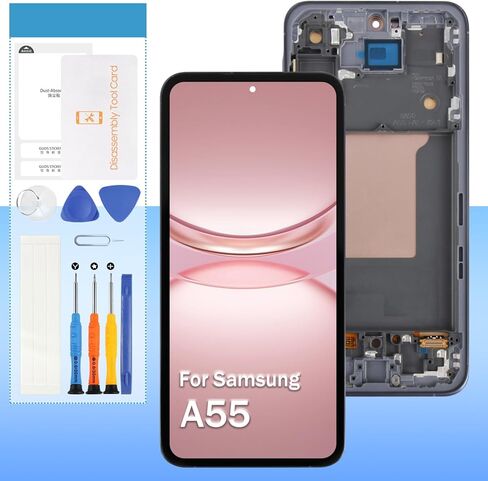 (OLED) قطعة بديلة للشاشة لهاتف Samsung Galaxy A55 5G SM-A556B SM-A556W SM-A556U SM-A556V SM-A556E 6.6 بوصة مجموعة رقمية تعمل باللمس مع إطار أسود (إصدار الولايات المتحدة) in Kuwait