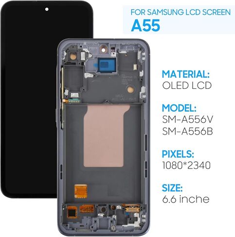 (OLED) قطعة بديلة للشاشة لهاتف Samsung Galaxy A55 5G SM-A556B SM-A556W SM-A556U SM-A556V SM-A556E 6.6 بوصة مجموعة رقمية تعمل باللمس مع إطار أسود (إصدار الولايات المتحدة) in Kuwait