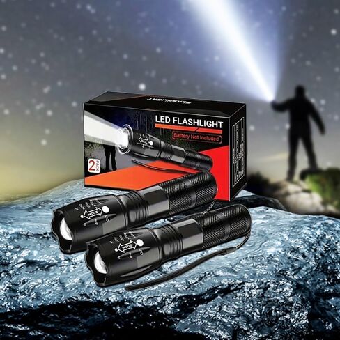 LED Flashlight 2 Pack, Bright Tactical Torch High Lumens with 5 Modes, Waterproof Zoomable Flash Light Pocket Flashlight, for Outdoor and Home Use (Batteries Not Included) in Kuwait
