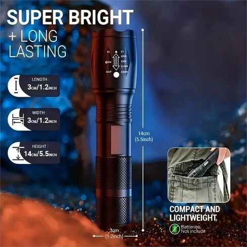 LED Flashlight 2 Pack, Bright Tactical Torch High Lumens with 5 Modes, Waterproof Zoomable Flash Light Pocket Flashlight, for Outdoor and Home Use (Batteries Not Included) in Kuwait