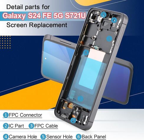 OLED Screen Replacement for Samsung Galaxy S24 FE 5G 6.7'' LCD Display for Samsung S24 FE 5G SM-S721B SM-S721U SM-S721W SM-S7210 SM-721N Touch Screen Digitizer Assembly with Installation Tools Black in Kuwait