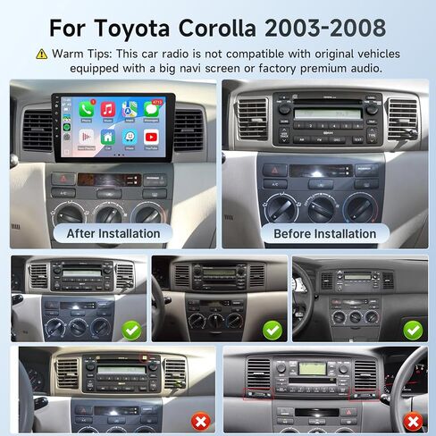 Leadfan Fast Boot Linux Car Stereo for Toyota Corolla 2003 2004 2005 2006 2007 2008, 9Inch IPS Touchscreen for Corolla Car Radio with Carplay Android Auto Mirror Link Backup Camera SWC in Kuwait