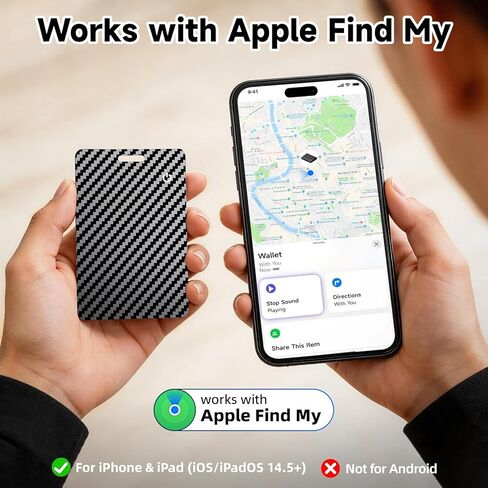بطاقة تعقب المحفظة الرفيعة للغاية، متتبع المحفظة الذكية لـ Apple Find My - بطاقة تتبع المحفظة القابلة لإعادة الشحن، محدد موقع العناصر للمحفظة والأمتعة وجواز السفر والمحفظة وحقيبة الظهر [معتمد من Apple MFi] iOS فقط in Kuwait