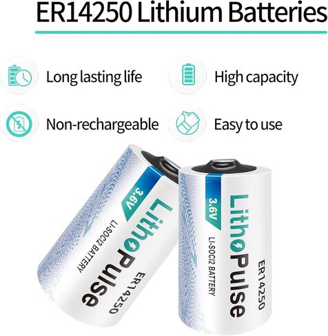 بطارية ليثيوم LithoPulse ER14250 1/2AA 3.6 فولت 1200 مللي أمبير في الساعة للمياه والكهرباء وعداد الغاز ومعدات المرافق PLC بطارية احتياطية Li-SOCL₂ بطارية LS14250 ER14250 غير قابلة لإعادة الشحن in Kuwait