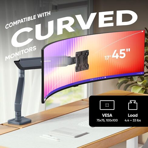 ONKRON Ultrawide Monitor Arm for 17-45 Inch Screen up to 33 lbs, Heavy Duty Single Monitor Mount, VESA 75x75-100x100, Adjustable Monitor Desk Mount Swivel, Tilt, Rotation, Clamp & Grommet Graphite in Kuwait