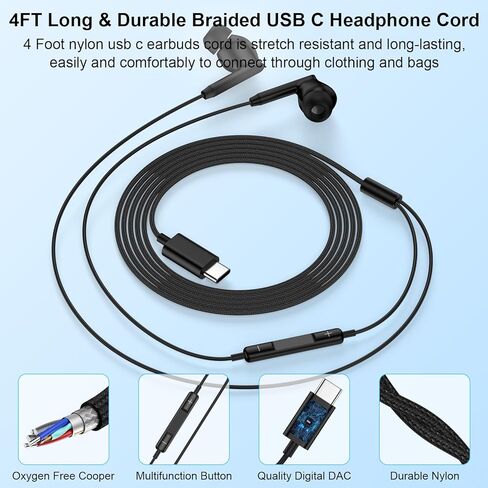 سماعات أذن سامسونج USB C لهاتف Samsung Galaxy A57 A37 S26 Ultra S25 FE S25 Edge S24 S23 A56 A36 A26 A16 Z Flip 7 Z Fold7، سماعات داخل الأذن USBC سماعات أذن سلكية من النوع C مع ميكروفون in Kuwait