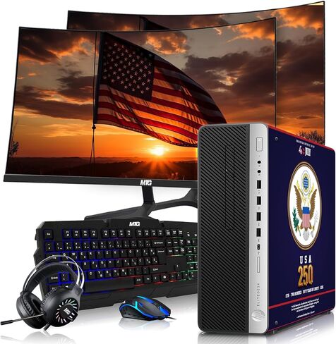 كمبيوتر مكتبي للألعاب HP EliteDesk Liberty 250 Edition، Intel i5، ذاكرة الوصول العشوائي 16 جيجابايت، نظام تشغيل 256 جيجابايت SSD + 2x500 جيجابايت HDD، شاشة منحنية مزدوجة 27 بوصة، رسومات GT 1030، لوحة مفاتيح/ماوس/سماعات رأس RGB، كاميرا ويب، Win 11 Pro (متج in Kuwait