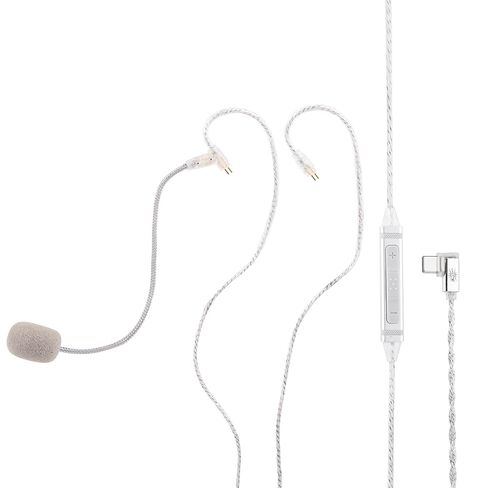 كابل Linsoul Kiwi Ears S-Link Type-C IEM، سلك سماعة أذن للألعاب مع DAC+DSP، ميكروفون مزدوج (ميكروفون بوم قابل للفصل + ميكروفون مدمج)، 3 أوضاع للتحكم الذكي، كابل مطلي بالفضة بطول 1.2 متر للاعبين (فضي، 2 دبوس) in Kuwait