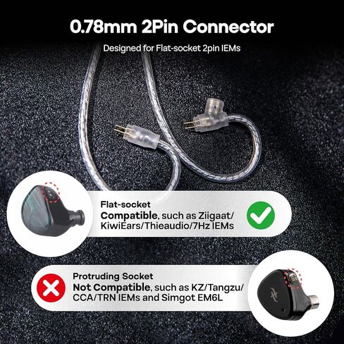 كابل Linsoul Kiwi Ears S-Link Type-C IEM، سلك سماعة أذن للألعاب مع DAC+DSP، ميكروفون مزدوج (ميكروفون بوم قابل للفصل + ميكروفون مدمج)، 3 أوضاع للتحكم الذكي، كابل مطلي بالفضة بطول 1.2 متر للاعبين (فضي، 2 دبوس) in Kuwait