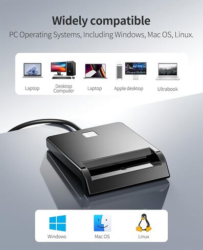 قارئ CAC، 2 في 1 USB-A وقارئ CAC من النوع C، قارئ بطاقات ذكية CAC للوصول المشترك USB العسكري متوافق مع Windows 10/11 وMac OS 10.15 وLinux in Kuwait
