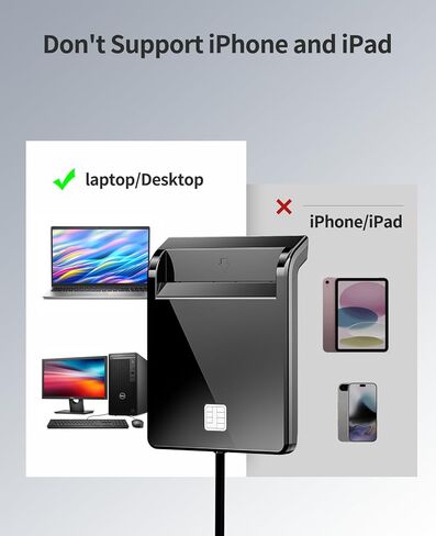 قارئ CAC، 2 في 1 USB-A وقارئ CAC من النوع C، قارئ بطاقات ذكية CAC للوصول المشترك USB العسكري متوافق مع Windows 10/11 وMac OS 10.15 وLinux in Kuwait
