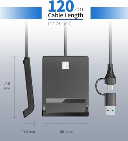 قارئ CAC، 2 في 1 USB-A وقارئ CAC من النوع C، قارئ بطاقات ذكية CAC للوصول المشترك USB العسكري متوافق مع Windows 10/11 وMac OS 10.15 وLinux in Kuwait