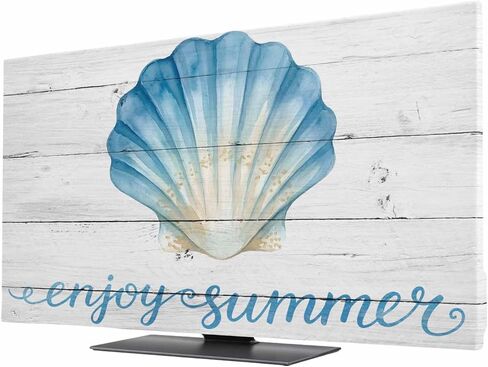 Enjoy Summer Indoor TV Dust Cover, Watercolor Blue Gradient Sea Shell Wood Grain Elastic TV Dustproof Cover for 40 Inch, Desktop Computer Monitor Dust Cover Protector for LED LCD OLED TVs 35"x22" in Kuwait