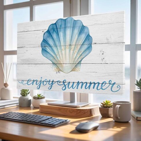 Enjoy Summer Indoor TV Dust Cover, Watercolor Blue Gradient Sea Shell Wood Grain Elastic TV Dustproof Cover for 40 Inch, Desktop Computer Monitor Dust Cover Protector for LED LCD OLED TVs 35"x22" in Kuwait