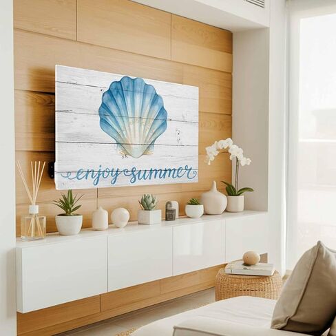 Enjoy Summer Indoor TV Dust Cover, Watercolor Blue Gradient Sea Shell Wood Grain Elastic TV Dustproof Cover for 40 Inch, Desktop Computer Monitor Dust Cover Protector for LED LCD OLED TVs 35"x22" in Kuwait