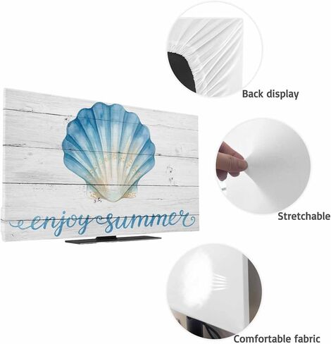 Enjoy Summer Indoor TV Dust Cover, Watercolor Blue Gradient Sea Shell Wood Grain Elastic TV Dustproof Cover for 40 Inch, Desktop Computer Monitor Dust Cover Protector for LED LCD OLED TVs 35"x22" in Kuwait