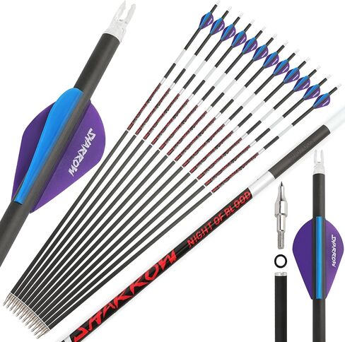 31 "سهام كربون نقي مضيئة 300 350 400 500 600 سهام صيد للعمود الفقري مع 2" دوارات نصائح قابلة للإزالة تستهدف السهام للمركب والمنحني والقوس الطويل 6/12 قطعة in Kuwait