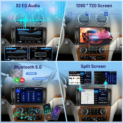 [4+64G] راديو سيارة لسيارة Mercedes Benz GL ML W164 X164 ML350 ML500 ML280 GL320 GL350 GL450 2005-2011 مع Carplay&Android Auto، شاشة لمس أندرويد 9 بوصة، 32 EQ صوت/بلوتوث/FM RDS/SWC in Kuwait