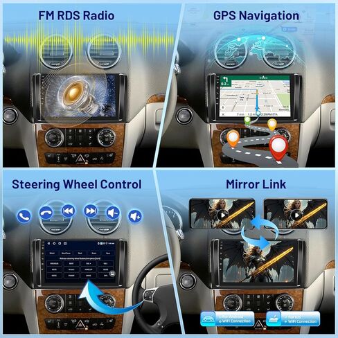 [4+64G] راديو سيارة لسيارة Mercedes Benz GL ML W164 X164 ML350 ML500 ML280 GL320 GL350 GL450 2005-2011 مع Carplay&Android Auto، شاشة لمس أندرويد 9 بوصة، 32 EQ صوت/بلوتوث/FM RDS/SWC in Kuwait