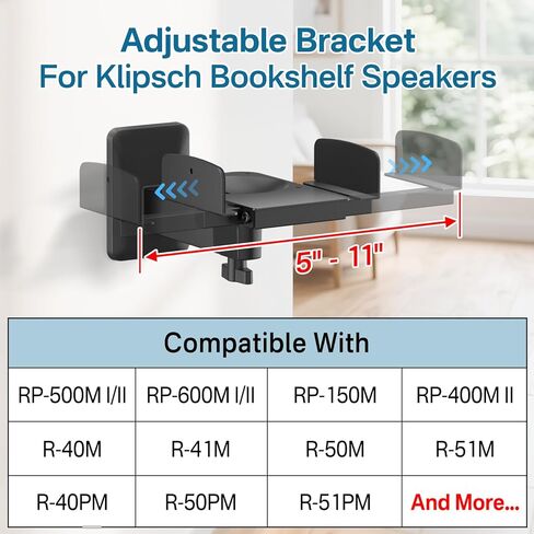 Pair of Adjustable Speaker Wall Mount for Klipsch Bookshelf Speaker Mount - Heavy Duty Side Clamping Wall Speaker Mounts for Klipsch R-40PM R50M RP-500M II RP-600M II Speaker Mount, 55 LBS Capacity in Kuwait