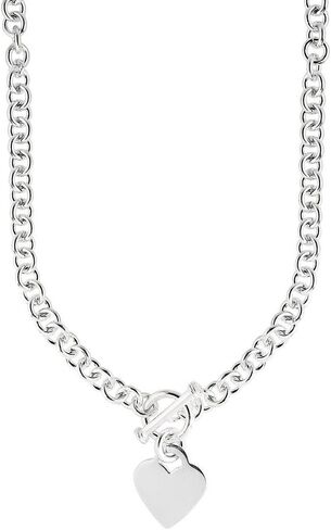 JewelryWeb 925 Sterling Silver Rhodium 6.0mm Shiny Rnd Cable Chain Love Heart Charm Toggle Clasp Necklace Chain-Necklace for Women and Men in Saudi Arabia