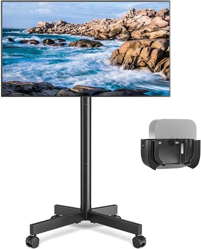 عربة تلفزيون متنقلة حامل أرضي متدحرج مع تلفزيون Apple/Roku Ultra Mount لشاشات LCD LED OLED 4K مقاس 23-60 بوصة وأجهزة تلفزيون ذكية يصل وزنها إلى 88 رطلاً، حامل عربة معدني خارجي قابل للتعديل للارتفاع وحامل إمالة للمكتب المنزلي in Kuwait