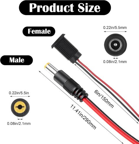6 Sets Dc Power Jack Panel Mount Socket, Threaded Female Panel Mount Sockets Adapter with Dust Caps 2 Pin Solder Type with Dustproof Plug Connector 18awg Wire for Mp3 Phone Audio Video in Kuwait