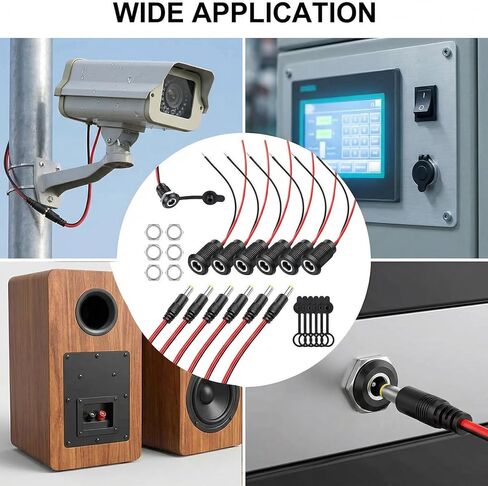 6 Sets Dc Power Jack Panel Mount Socket, Threaded Female Panel Mount Sockets Adapter with Dust Caps 2 Pin Solder Type with Dustproof Plug Connector 18awg Wire for Mp3 Phone Audio Video in Kuwait