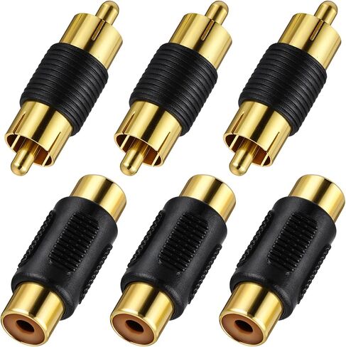 6 قطع محول RCA مطلي بالذهب، وصلات توصيل من أنثى إلى أنثى ومن ذكر إلى ذكر، موصل فيديو صوتي للفونو، ومكبر الصوت، ومكبر الصوت، وملحق كابل RCA in Kuwait
