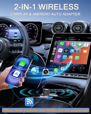 AuroraLink JC015 محول CarPlay اللاسلكي 2 في 1 - ترقية 2026، التوصيل والتشغيل، اتصال فائق السرعة 5.8 جيجا هرتز، تجربة تشبه OEM لسيارات CarPlay السلكية في المصنع (موديلات 2016+، iOS 10+) in Kuwait