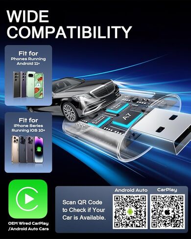 AuroraLink JC015 محول CarPlay اللاسلكي 2 في 1 - ترقية 2026، التوصيل والتشغيل، اتصال فائق السرعة 5.8 جيجا هرتز، تجربة تشبه OEM لسيارات CarPlay السلكية في المصنع (موديلات 2016+، iOS 10+) in Kuwait