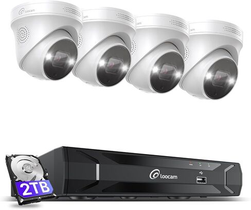نظام كاميرا أمان Loocam POE 4K - 4 قطع كاميرات IP Dome رؤية ليلية ملونة، نظام أمان NVR 8CH 8MP مع محرك أقراص ثابتة 2 تيرابايت، صوت ثنائي الاتجاه، اكتشاف الشخص/المركبة بالذكاء الاصطناعي لنظام كاميرا تسجيل 24/7 in Kuwait