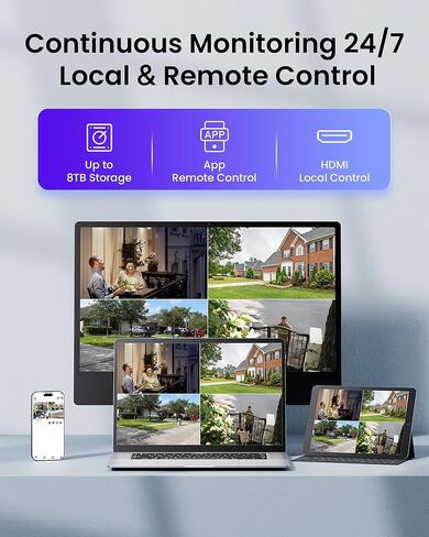 نظام كاميرا أمان Loocam POE 4K - 4 قطع كاميرات IP Dome رؤية ليلية ملونة، نظام أمان NVR 8CH 8MP مع محرك أقراص ثابتة 2 تيرابايت، صوت ثنائي الاتجاه، اكتشاف الشخص/المركبة بالذكاء الاصطناعي لنظام كاميرا تسجيل 24/7 in Kuwait