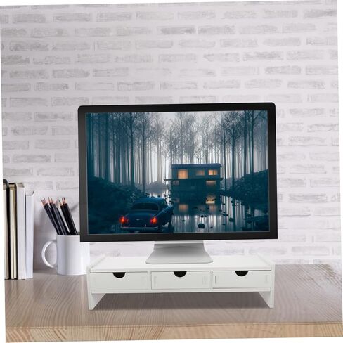 Monitor Stand Riser for Desk Organization Durable PVC Height Riser for Laptop and Saving Computer Holder with Storage for Pens and Accessories White Desktop Organizer in Kuwait