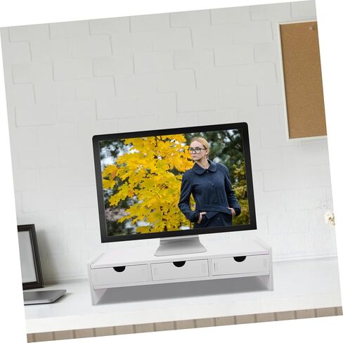 Monitor Stand Riser for Desk Organization Durable PVC Height Riser for Laptop and Saving Computer Holder with Storage for Pens and Accessories White Desktop Organizer in Kuwait