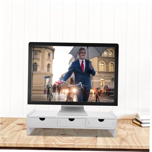 Monitor Stand Riser for Desk Organization Durable PVC Height Riser for Laptop and Saving Computer Holder with Storage for Pens and Accessories White Desktop Organizer in Kuwait