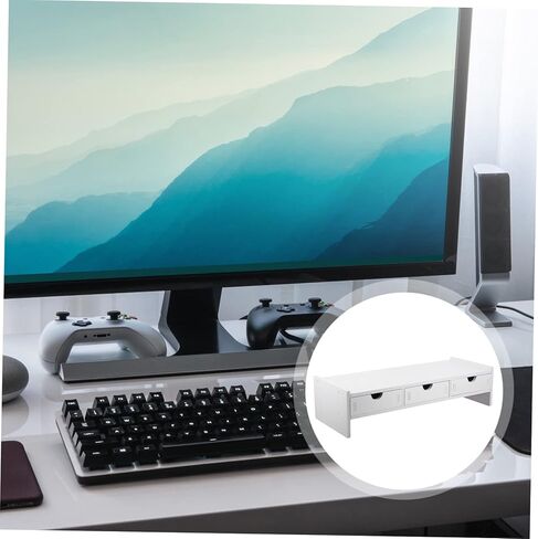 Monitor Stand Riser for Desk Organization Durable PVC Height Riser for Laptop and Saving Computer Holder with Storage for Pens and Accessories White Desktop Organizer in Kuwait