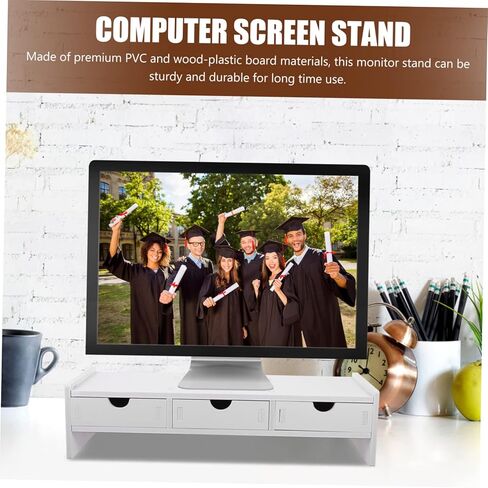 Monitor Stand Riser for Desk Organization Durable PVC Height Riser for Laptop and Saving Computer Holder with Storage for Pens and Accessories White Desktop Organizer in Kuwait