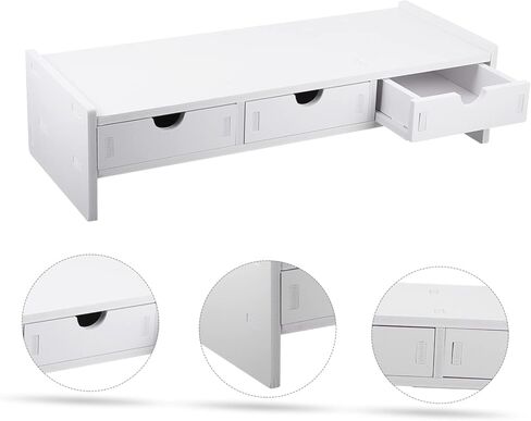 Monitor Stand Riser for Desk Organization Durable PVC Height Riser for Laptop and Saving Computer Holder with Storage for Pens and Accessories White Desktop Organizer in Kuwait