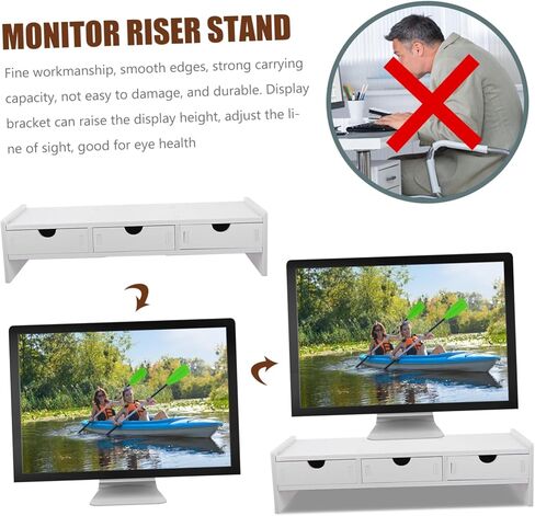 Monitor Stand Riser for Desk Organization Durable PVC Height Riser for Laptop and Saving Computer Holder with Storage for Pens and Accessories White Desktop Organizer in Kuwait