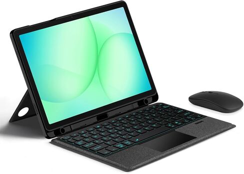 حافظة لوحة مفاتيح مقسمة لجهاز Samsung Galaxy Tab A9+ / Plus SM-X210/X216B/X218 حافظة مقاس 11 بوصة ولوحة مفاتيح ذكية ولوحة لمس مغناطيسية قابلة للفصل، اتصال بلوتوث، ماوس مجاني (أسود) in Kuwait