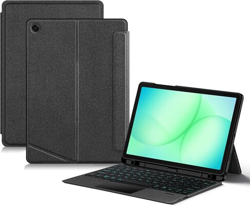 حافظة لوحة مفاتيح مقسمة لجهاز Samsung Galaxy Tab A9+ / Plus SM-X210/X216B/X218 حافظة مقاس 11 بوصة ولوحة مفاتيح ذكية ولوحة لمس مغناطيسية قابلة للفصل، اتصال بلوتوث، ماوس مجاني (أسود) in Kuwait