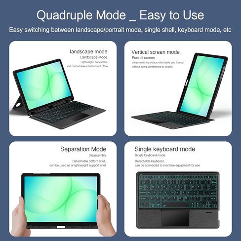 حافظة لوحة مفاتيح مقسمة لجهاز Samsung Galaxy Tab A9+ / Plus SM-X210/X216B/X218 حافظة مقاس 11 بوصة ولوحة مفاتيح ذكية ولوحة لمس مغناطيسية قابلة للفصل، اتصال بلوتوث، ماوس مجاني (أسود) in Kuwait