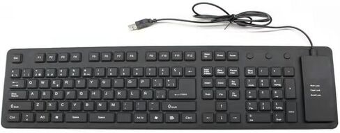 لوحة مفاتيح سلكية قابلة للطي من السيليكون 109 مفاتيح، توصيل وتشغيل USB، لوحة مفاتيح محمولة صامتة مقاومة للماء والغبار، متوافقة مع الكمبيوتر المحمول والكمبيوتر اللوحي (أسود) in Kuwait